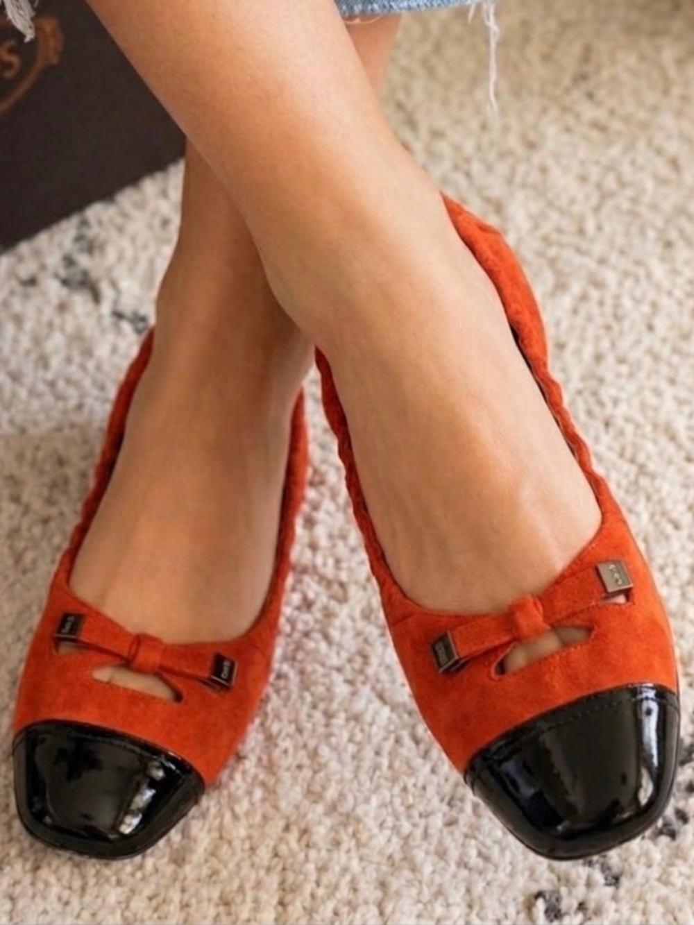 Tod's Italy Archive Red Suede & Patent Ballet Flats - Size 37.5